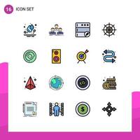 User Interface Pack of 16 Basic Flat Color Filled Lines of scratching dj database beat gear Editable Creative Vector Design Elements
