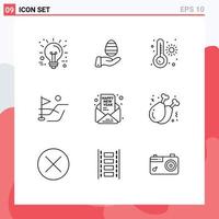 Mobile Interface Outline Set of 9 Pictograms of new year invite meter invitation field Editable Vector Design Elements