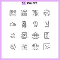 Group of 16 Outlines Signs and Symbols for hill minus sleep media love Editable Vector Design Elements