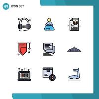 9 User Interface Filledline Flat Color Pack of modern Signs and Symbols of chat study yoga education layers Editable Vector Design Elements