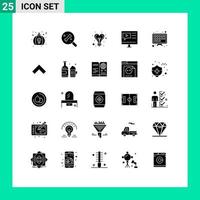 Universal Icon Symbols Group of 25 Modern Solid Glyphs of internet tutorial bulb multimedia education Editable Vector Design Elements