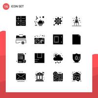 Set of 16 Modern UI Icons Symbols Signs for box toolbox management set science Editable Vector Design Elements