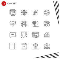 Mobile Interface Outline Set of 16 Pictograms of universal job arrow general straight Editable Vector Design Elements