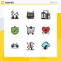 Modern Set of 9 Filledline Flat Colors Pictograph of shopping cart checkout digital security antivirus Editable Vector Design Elements