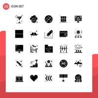 Mobile Interface Solid Glyph Set of 25 Pictograms of breach open checklist locker learn Editable Vector Design Elements