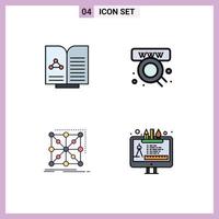 Pack of 4 Modern Filledline Flat Colors Signs and Symbols for Web Print Media such as medical framework book shop cluster Editable Vector Design Elements