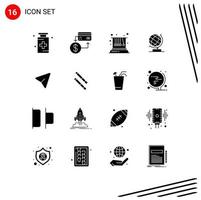 Set of 16 Commercial Solid Glyphs pack for web office credit world physics Editable Vector Design Elements