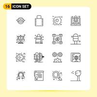 Set of 16 Modern UI Icons Symbols Signs for debt startup security speedup boost Editable Vector Design Elements