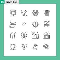 Modern Set of 16 Outlines and symbols such as user avatar flower cart mobile shopping Editable Vector Design Elements