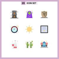Set of 9 Modern UI Icons Symbols Signs for interface watch scary time shield Editable Vector Design Elements