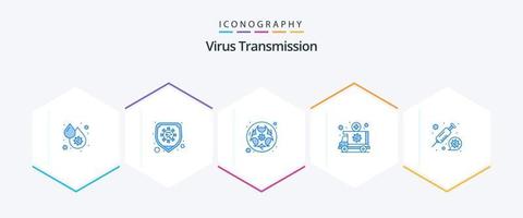 transmisión de virus 25 paquete de iconos azules que incluye medicamentos. transportación. biografía médico. ambulancia vector