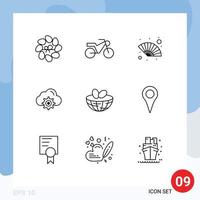 Group of 9 Outlines Signs and Symbols for spring easter gras eggs gear Editable Vector Design Elements