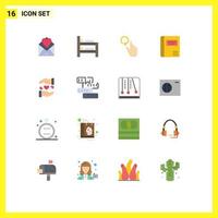 Pack of 16 Modern Flat Colors Signs and Symbols for Web Print Media such as sharing medical hand medical book book Editable Pack of Creative Vector Design Elements