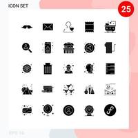 Mobile Interface Solid Glyph Set of 25 Pictograms of browse cleaning user bathroom maximize Editable Vector Design Elements