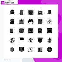 Set of 25 Commercial Solid Glyphs pack for click laptop full programing design Editable Vector Design Elements