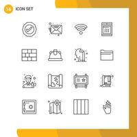 User Interface Pack of 16 Basic Outlines of building protection wifi firewall microwave Editable Vector Design Elements
