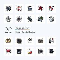 20 paquetes de iconos de color rellenos de línea médica y atención médica como equipo médico caja médica primeros auxilios vector