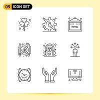 Pictogram Set of 9 Simple Outlines of learning e learning hotel writer paid Editable Vector Design Elements