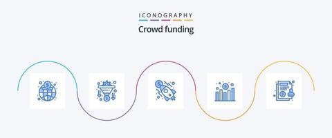 Crowdfunding Blue 5 Icon Pack Including contract. revenue. business. profit. chart vector