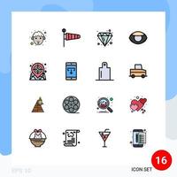 Modern Set of 16 Flat Color Filled Lines Pictograph of location vision design human eye Editable Creative Vector Design Elements