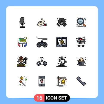 paquete de interfaz de usuario de 16 líneas básicas llenas de colores planos de reunión búsqueda de gas seo html elementos de diseño de vectores creativos editables