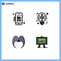 Pictogram Set of 4 Simple Filledline Flat Colors of mobile movember creative bulb men Editable Vector Design Elements