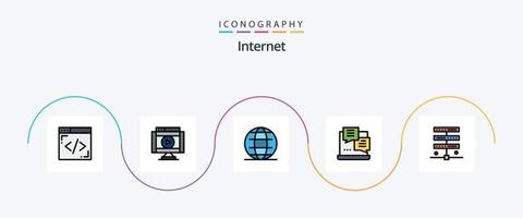 paquete de iconos de 5 planos llenos de línea de Internet que incluye alojamiento. web. globo. guion. desarrollo vector