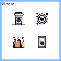 Universal Icon Symbols Group of 4 Modern Filledline Flat Colors of coffee strategy lock business device Editable Vector Design Elements