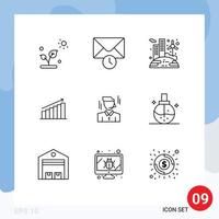 Mobile Interface Outline Set of 9 Pictograms of statistics graph renewable business chart Editable Vector Design Elements