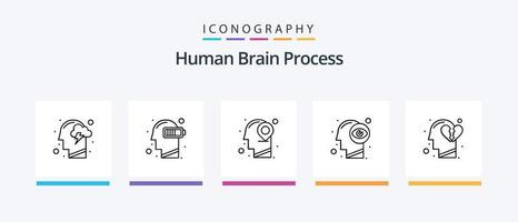 paquete de iconos de la línea 5 del proceso del cerebro humano que incluye la mente. localización. mente. cabeza. solución. diseño de iconos creativos vector