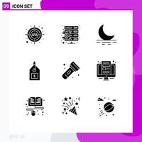 9 User Interface Solid Glyph Pack of modern Signs and Symbols of light camping fog interface dollar Editable Vector Design Elements