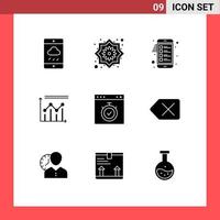 9 Universal Solid Glyph Signs Symbols of browser growth checklist graph analytics Editable Vector Design Elements