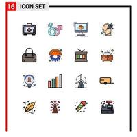 Set of 16 Modern UI Icons Symbols Signs for bag plug cube mind head Editable Creative Vector Design Elements