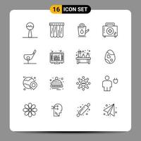 Modern Set of 16 Outlines and symbols such as club aim shower fitness disease Editable Vector Design Elements