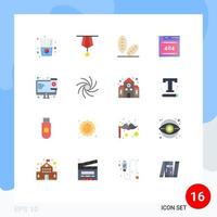 16 Thematic Vector Flat Colors and Editable Symbols of web design baguette codiing computing Editable Pack of Creative Vector Design Elements