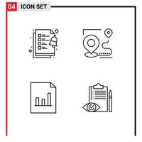 Group of 4 Modern Filledline Flat Colors Set for checklist document map destination quality control Editable Vector Design Elements