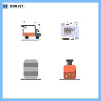 Set of 4 Vector Flat Icons on Grid for delivery truck drink architecture floor food Editable Vector Design Elements