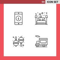 Stock Vector Icon Pack of 4 Line Signs and Symbols for application night down couple maracas Editable Vector Design Elements