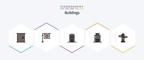 paquete de iconos de 25 líneas completas de edificios que incluye navegación. ciudad. antena. edificios Departamento vector