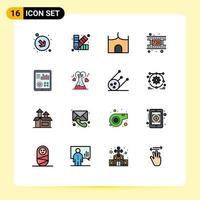 16 User Interface Flat Color Filled Line Pack of modern Signs and Symbols of heart monitoring castle building video movie Editable Creative Vector Design Elements