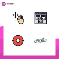 Group of 4 Modern Filledline Flat Colors Set for three circle hold coding position Editable Vector Design Elements
