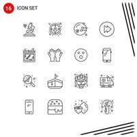 Universal Icon Symbols Group of 16 Modern Outlines of muslim feedback procreation comment multimedia Editable Vector Design Elements