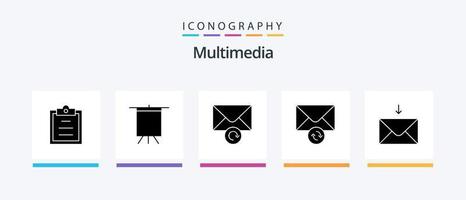 paquete de iconos de glifos multimedia 5 que incluye . rever. recibir. correo. diseño de iconos creativos vector