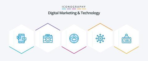 Digital Marketing And Technology 25 Blue icon pack including marketing. news. technology. media. ads vector