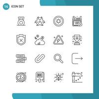 Outline Pack of 16 Universal Symbols of shield online communication documents article Editable Vector Design Elements