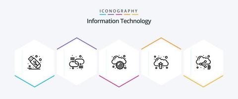 paquete de iconos de 25 líneas de tecnología de la información que incluye compartir. expediente. nube. nube. datos vector