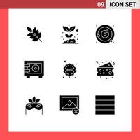 Set of 9 Commercial Solid Glyphs pack for safe deposit nature sphere planets orbiting Editable Vector Design Elements