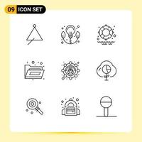 Pack of 9 Modern Outlines Signs and Symbols for Web Print Media such as message email lifesaver affiliate folder Editable Vector Design Elements