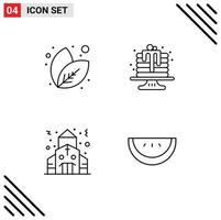 User Interface Pack of 4 Basic Filledline Flat Colors of leaf church baking dessert watermelon Editable Vector Design Elements