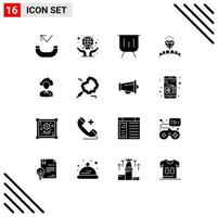 User Interface Pack of 16 Basic Solid Glyphs of cloud wedding finance heart diamond Editable Vector Design Elements